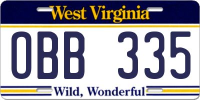 WV license plate OBB335