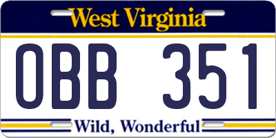 WV license plate OBB351