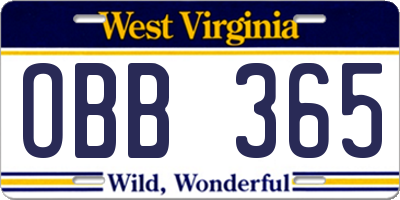 WV license plate OBB365