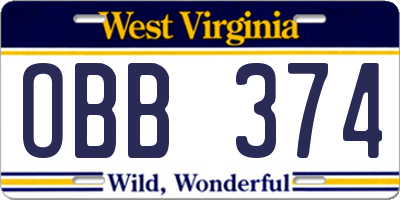 WV license plate OBB374