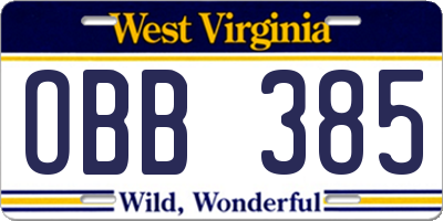 WV license plate OBB385