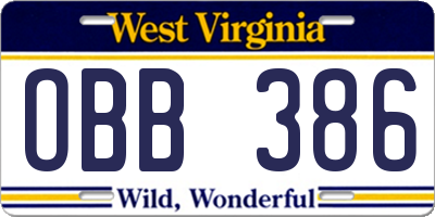 WV license plate OBB386