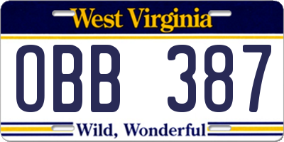 WV license plate OBB387