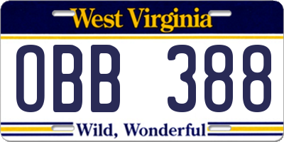 WV license plate OBB388