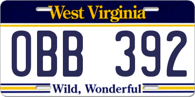 WV license plate OBB392