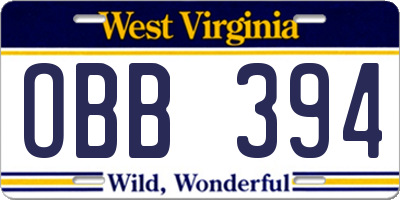WV license plate OBB394
