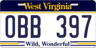 WV license plate OBB397