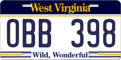 WV license plate OBB398