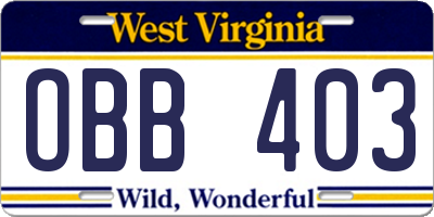 WV license plate OBB403