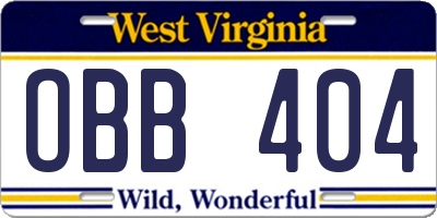 WV license plate OBB404