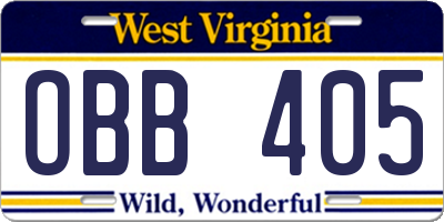 WV license plate OBB405