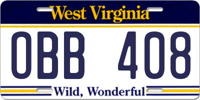 WV license plate OBB408