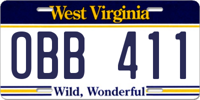 WV license plate OBB411