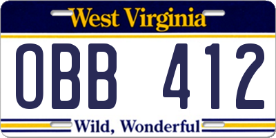 WV license plate OBB412