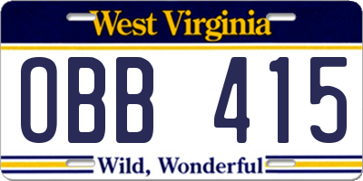 WV license plate OBB415