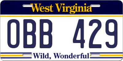 WV license plate OBB429
