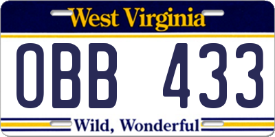 WV license plate OBB433