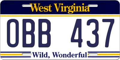 WV license plate OBB437