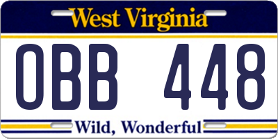 WV license plate OBB448