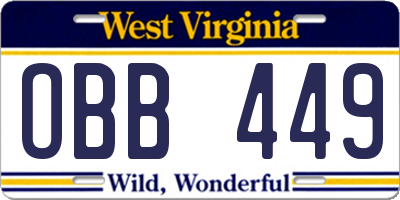 WV license plate OBB449