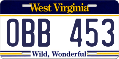 WV license plate OBB453