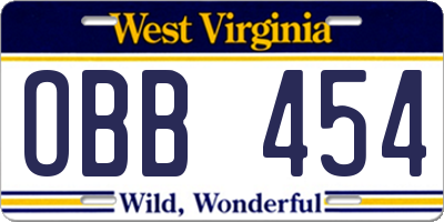 WV license plate OBB454