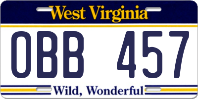 WV license plate OBB457