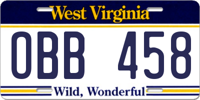 WV license plate OBB458