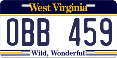 WV license plate OBB459