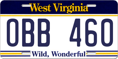 WV license plate OBB460