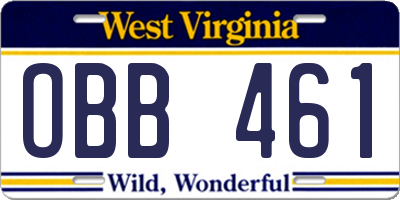 WV license plate OBB461