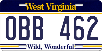 WV license plate OBB462