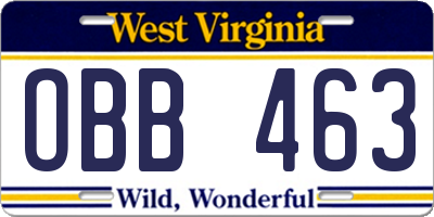 WV license plate OBB463