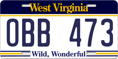 WV license plate OBB473
