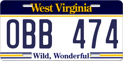 WV license plate OBB474