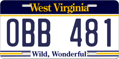 WV license plate OBB481