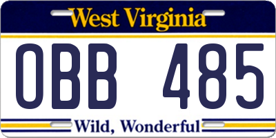 WV license plate OBB485