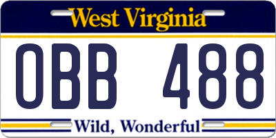 WV license plate OBB488