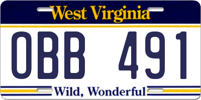 WV license plate OBB491
