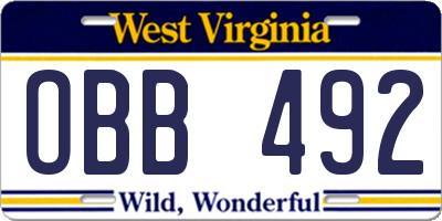 WV license plate OBB492
