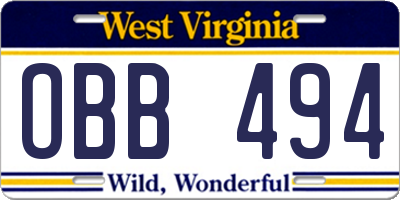 WV license plate OBB494