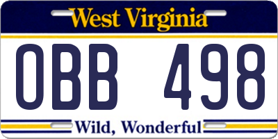 WV license plate OBB498