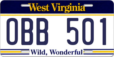 WV license plate OBB501