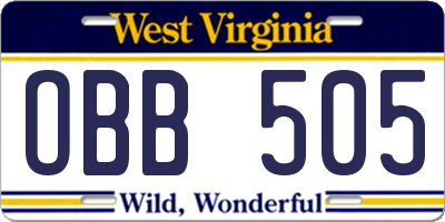WV license plate OBB505