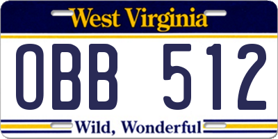 WV license plate OBB512