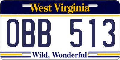 WV license plate OBB513