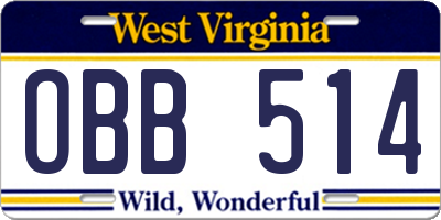 WV license plate OBB514
