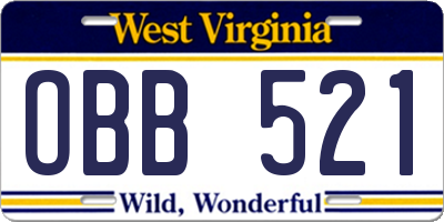 WV license plate OBB521