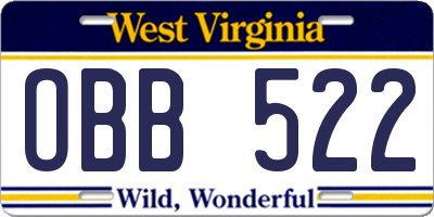 WV license plate OBB522