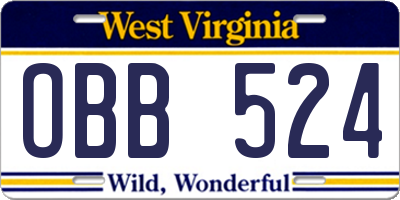 WV license plate OBB524